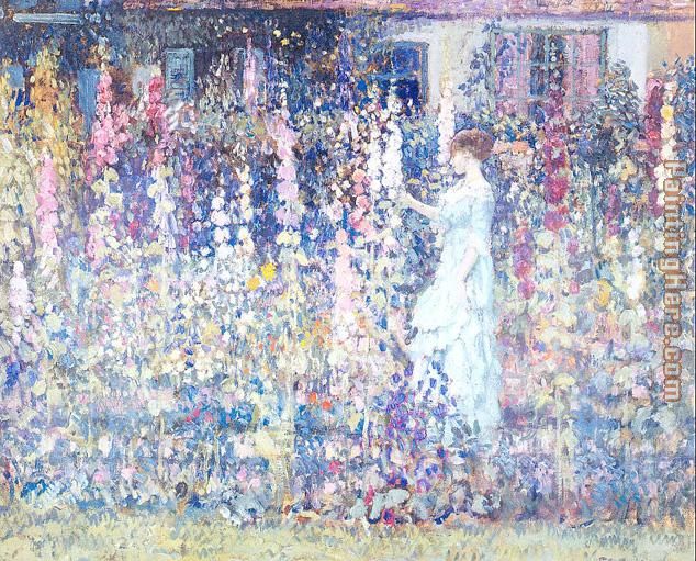 Hollyhocks painting - Frederick Carl Frieseke Hollyhocks art painting